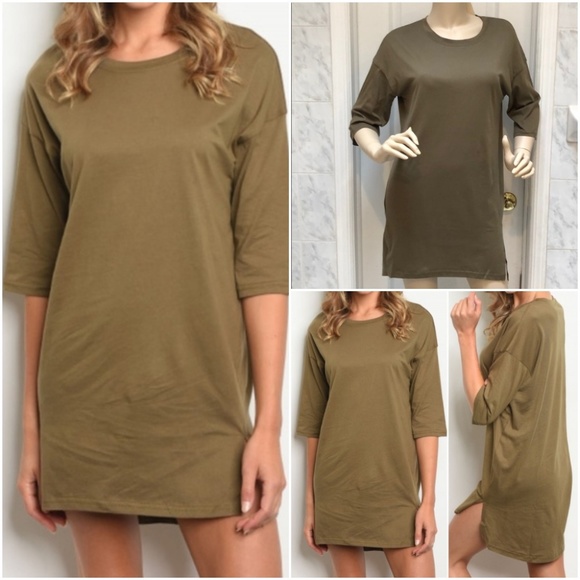 SALE! OLIVE JERSEY TEE DRESS - Picture 1 of 6